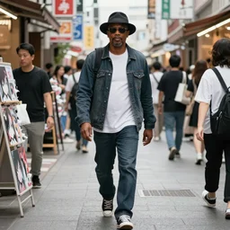 a photo of samuel l jackson walking around akihabara wearing anime merchandise, high detail, 4 k, detailed