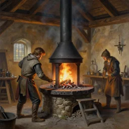 detailed painting of a medieval forge, 4 k