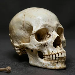 A skull of an alien creature, intricate, bones, 35mm, photorealistic, realistic, depth of field, photography, high definition, 8k