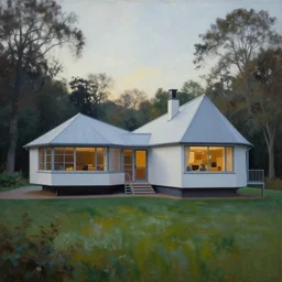 farnsworth house painting by atey ghailan, cinematic, masterpiece