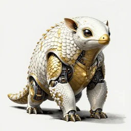 a cyborg alien pangolin. highly detailed. staning upright. white and gold scalea. digital ink. far future. award winning artstation