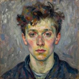 a close up portrait a very ordinary person, facing front, by Alexej von Jawlensky
