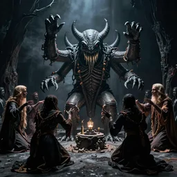 cthulhu being summoned by his acolytes during a dark sabbath, suspense, horror, movie still, by david lynch