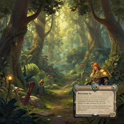 fairytale warm and lush deciduous forest, intricate, elegant, highly detailed, matte painting, sharp focus, illustration, magic the gathering, hearthstone, victor adame, clint cearley, jesse van dijk