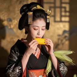 geisha eating corn