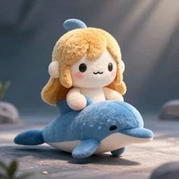 cute fumo plush of a marine fishgirl who loves to swim and play with dolphins