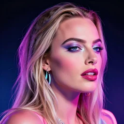 margot robbie as neon art, hyper detailed