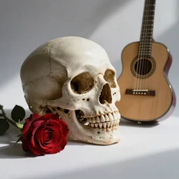 skull and rose and guitar,