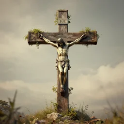 render of an overgrown christian cross realistic vintage 8 k glossy hd