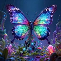 butterfly 3d cyberpunk plant abyssal  bioluminiscent animals hyperbeast by Brock Hofer digital art, ArtStation  GTA cover comics style  by James Gurney and beeple global illumination Pixar and Disney tone mapping sharp focus
