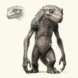 a diagram of a very long creature with large face and long arms, hyper detailed, trending on artstation