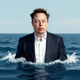 a elon musk in the middle of the sea in the style of digital art