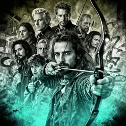 detailed closeup portrait of magical bow and arrows, in the style of rob lefield and dan mumford, epic gradient, by atey ghailan, by greg rutkowski, by greg tocchini, by james gilleard, by joe fenton, by kaethe butcher, gradient olive turquiose, black and white color scheme, grunge aesthetic, graffiti tag