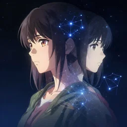 constellation double exposure goddess portrait, by masamune shirow, artgerm, makoto shinkai, artstation