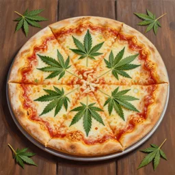 Marijuana pizza, photorealistic painting