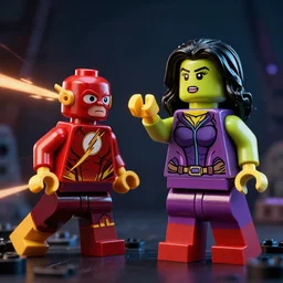 lego of she hulk attorney at law who fighting the flash, octane render, artistic, cinema 4 d, dark horror