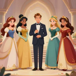 a professional figure greeting the 5 princesses of Taurel, digital art