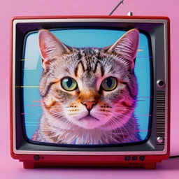 cat cut photo, psychedelic, art, concept art, modern, digital art, 3 d, glitch, analogue, old tv effect