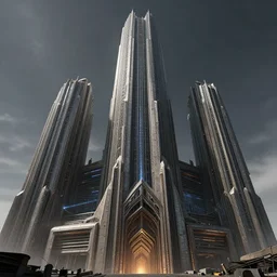 3 d sculpt coruscant of a thick futurist brutalist scifi tower angular art deco cathedral architecture evil gothic tron inspired by the matrix, lotr, star wars, ilm, beeple, star citizen, halo, mass effect, starship troopers, elysium, the expanse, high tech industrial, artstation unreal