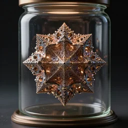 an intricate 3 d fractal in a glass jar, 8 k, unreal engine, mandelbulb 3 d, cinematic light,