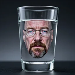 a glass of water, walter white's face in a glass, walter white's face made of water, glass