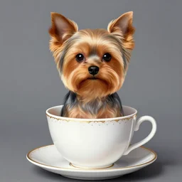 teacup yorkshire terrier sitting on teacup, in teacup portrait art by donato giancola and greg rutkowski, realistic face, digital art, trending on artstation, symmetry