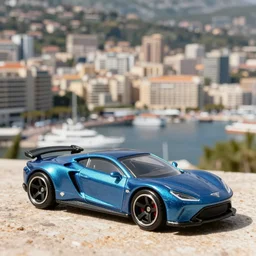 3 5 mm photo of prada design car like hot wheels model, monaco background, epic cinematic