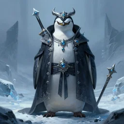 anthropomorphic evil penguin wearing dark clothes, icy landscape, weapons, dnd, mystical, large frontal portrait, character, fantasy, intricate, elegant, digital painting, artstation, concept art, smooth, 8 k frostbite 3 engine, ultra detailed, art by artgerm and greg rutkowski and magali villeneuve