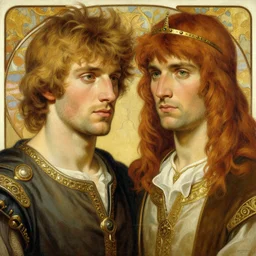 manly arthur pendragon and manly merlin. focus on their faces. highly detailed painting by gaston bussiere, j. c. leyendecker, alphonse mucha, greg rutkowski, 8 k