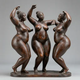 sculpture of 3 beautiful fat black people dancing together sensuously