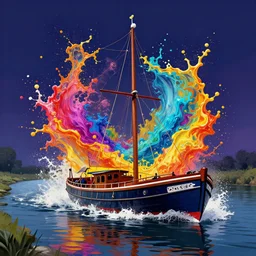 canal boat splash art graphic design color splash high contrasting art, fantasy, highly detailed, art by greg rutkowski