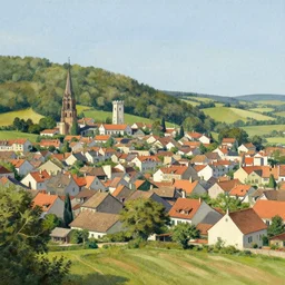 a village, art by marius borgeaud