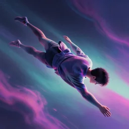 flying person, concept art, smooth, sharp focus, illustration, surrealism, abstract, vaporwave, detailed