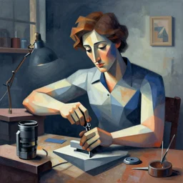tamron, mechanic, cubism, fantasy art, digital art