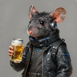 a portrait of an anthropomorphic cyberpunk mouse holding a can of beer, cyberpunk!, fantasy, elegant, digital painting, artstation, concept art, matte, sharp focus, illustration, art by josan gonzalez