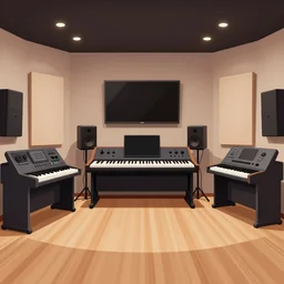 2 d empty music studio, design, vector art, digital art, portrait, 4 k, 8 k, sharp focus, smooth, illustration, room, concept art
