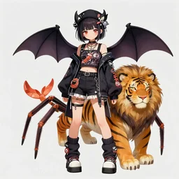 concept art of a dragon shrimp tiger spider bat lion monster girl wearing a intricate outfit japanese harajuku street fashion, gapmoe yandere grimdark, dragon tail, long tail. butterfly trending on pixiv fanbox, painted by greg rutkowski makoto shinkai takashi takeuchi studio ghibli, akihiko yoshida