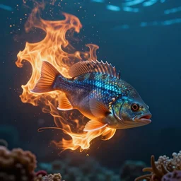 a fish swimming through fire in atlantis