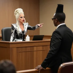 courtroom sketch of lady gaga in the witness stand pointing at the hamburgler