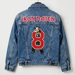back patch of eddie form iron maiden on a jeans jacket. 8 0's