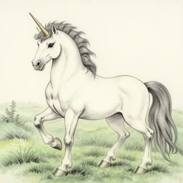 traditional chinese ink drawing of a unicorn in a meadow, by hokusai, ultra detailed