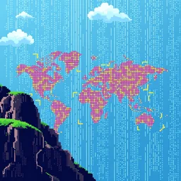 pixel art, 8 bit, data paintings of global database