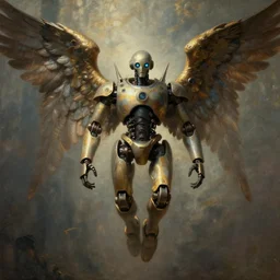 a fantasy painting in renaissance!! style of a robot with wings, centered, cinematic, beautiful lighting, artstation cinematic, highly detailed, by evelyn de morgan