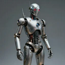 unsettling retrofuturistic tin humanoid robot
