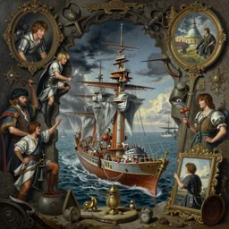 an airbrush painting of an elaborate hidden object scene in a final fantasy airship by destiny womack, gregoire boonzaier, harrison fisher, richard dadd