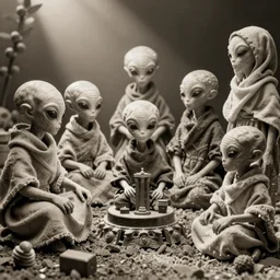 un groupe diversifie de mineurs alienes dans un puits de mine, sepia, tissu sur le visage, photo vintage, appareil photo a stenope