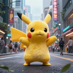 hyperrealistic anthropomorphic pikachu dancing in the streets of dystopian tokio syd mead cinematic lighting 8k wide angle shallow depth of field
