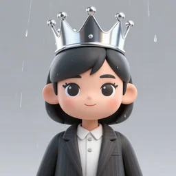 stylish woman cartoon portrait made out of rain, pinstripe suit, wearing a shiny metal crown, cyberpunk background, rendered in octane, unreal engine, highly detailed, trending on artstation, realistic, neon, beautiful