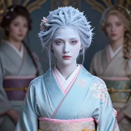 dreamlike luxury stunning gorgeous woman fairy portrait, pale blue and pink kimono, art by artgerm, wlop, loish, ilya kuvshinov, 8 k hyperrealistic, hyperdetailed, beautiful lighting, detailed background, depth of field, symmetrical face, frostbite 3 engine, cryengine,