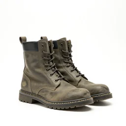 weathered combat boots, 8k product photo, isolated on a pure white background, centered, entire object in frame, sharp focus, soft studio lighting